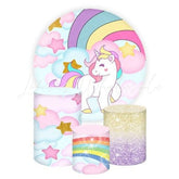 Unicorn Themed Round Backdrop and Cylinders Kit for Kids