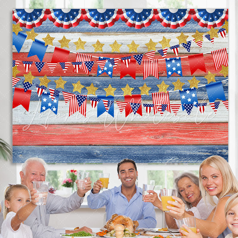 Lofaris United States Flag With Gold Star Theme Wood Backdrop