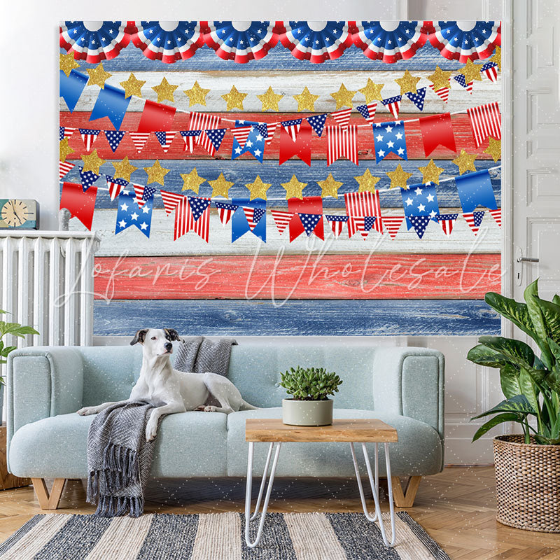 Lofaris United States Flag With Gold Star Theme Wood Backdrop