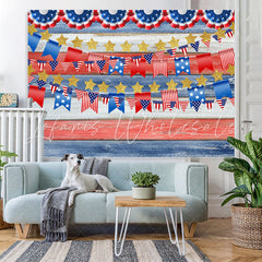 Lofaris United States Flag With Gold Star Theme Wood Backdrop