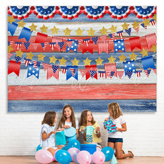 Lofaris United States Flag With Gold Star Theme Wood Backdrop