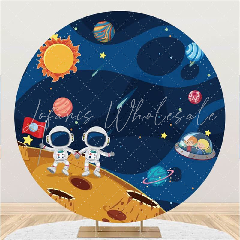 Lofaris Universe And Astronaut Round Happy Birthday Backdrop