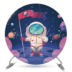 Lofaris Universe Planet Spaceman Moon Round Birthday Backdrop