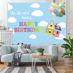 Lofaris Up And Away Balloon With House Birthday Backdrop