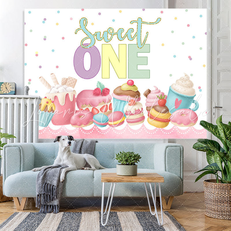Lofaris Various Snacks And Sweet One Happy Birthday Backdrop