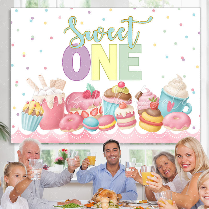 Lofaris Various Snacks And Sweet One Happy Birthday Backdrop