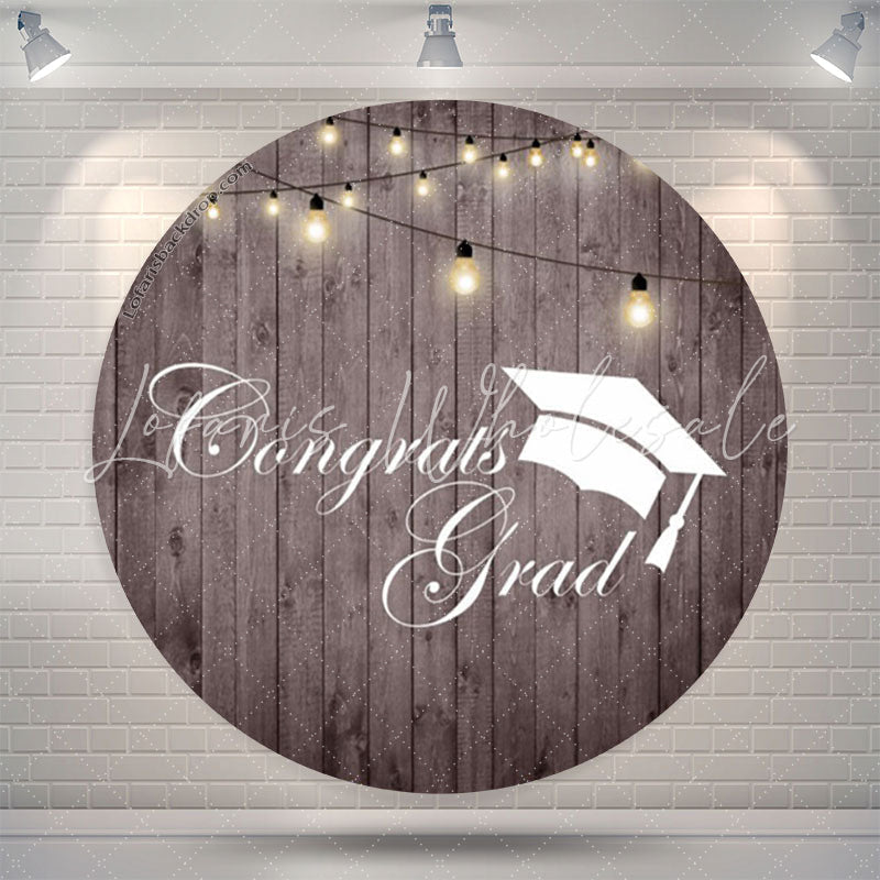 Lofaris Vertical Wooden Lights Circle Congrats Grad Backdrop