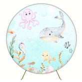 Vibrant Seabed Round Backdrop For Ocean Adventure Party Theme