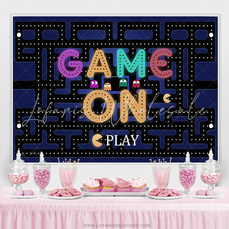 Lofaris Video Game On Maze Colorful Lights Birthday Backdrop