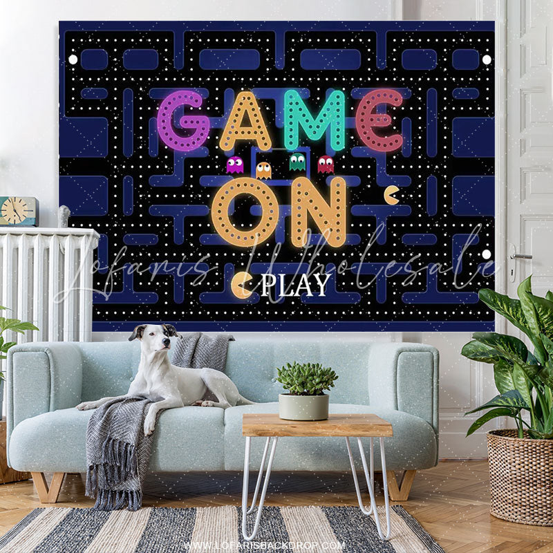 Lofaris Video Game On Maze Colorful Lights Birthday Backdrop