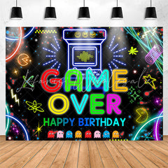 Lofaris Video Game Over Black Glitter Birthady Backdrop
