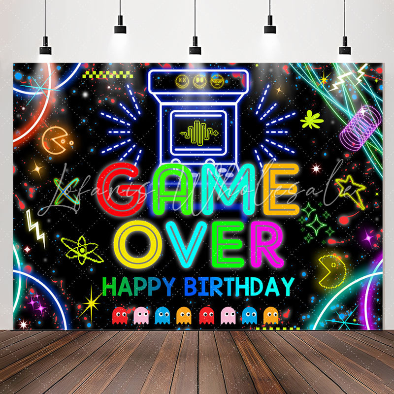 Lofaris Video Game Over Black Glitter Birthady Backdrop