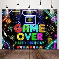 Lofaris Video Game Over Black Glitter Birthady Backdrop