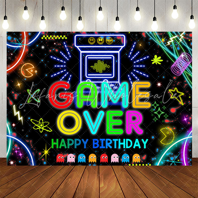 Lofaris Video Game Over Black Glitter Birthady Backdrop
