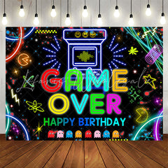 Lofaris Video Game Over Black Glitter Birthady Backdrop
