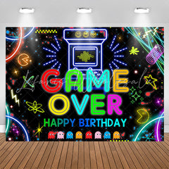 Lofaris Video Game Over Black Glitter Birthady Backdrop