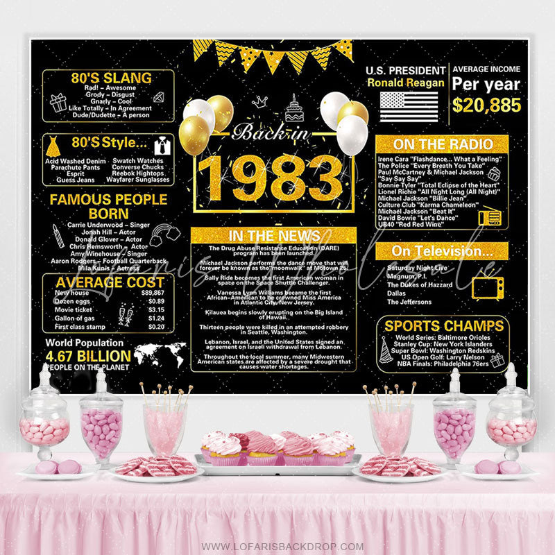 Lofaris Vintage Black Gold Ballon 40th Birthday Backdrop