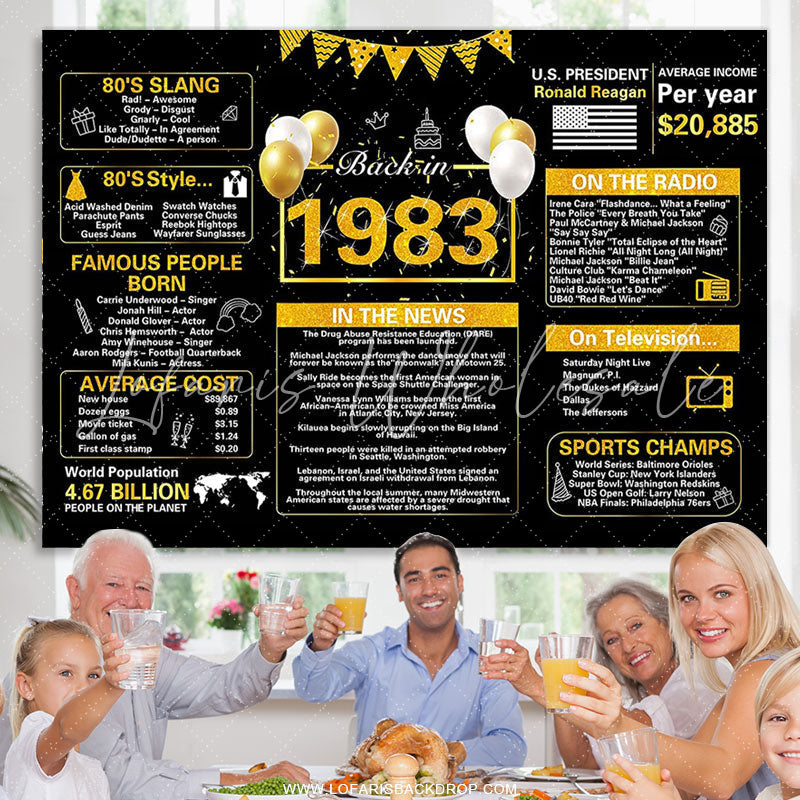 Lofaris Vintage Black Gold Ballon 40th Birthday Backdrop