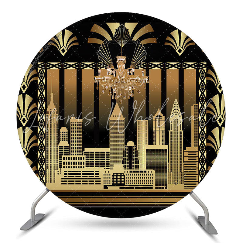 Lofaris Vintage Black Gold Building Party Round Backdrop