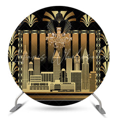 Lofaris Vintage Black Gold Building Party Round Backdrop
