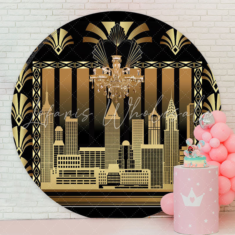 Lofaris Vintage Black Gold Building Party Round Backdrop