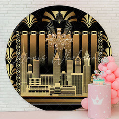 Lofaris Vintage Black Gold Building Party Round Backdrop