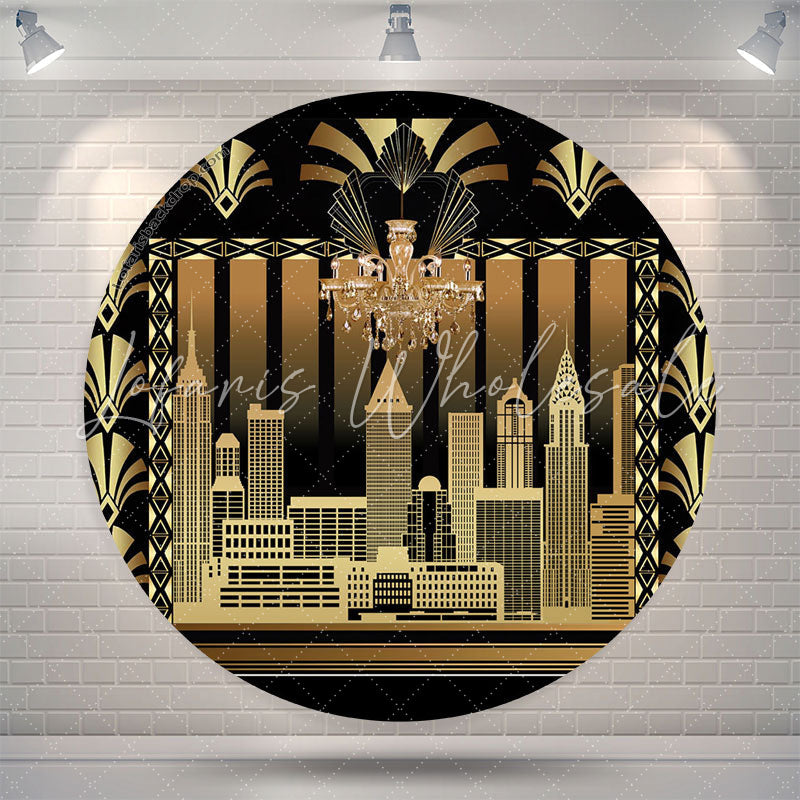 Lofaris Vintage Black Gold Building Party Round Backdrop