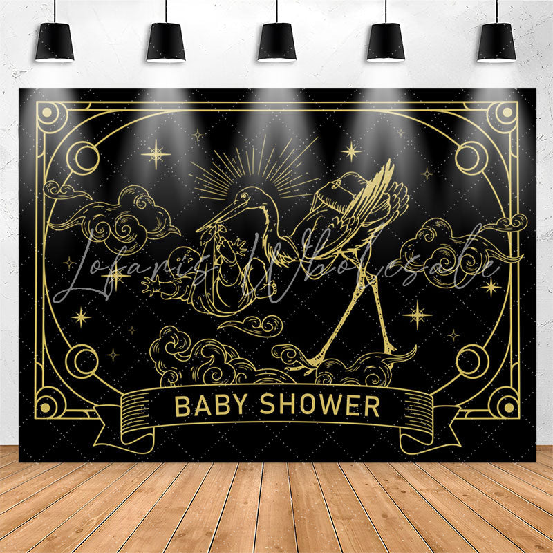 Lofaris Vintage Black Gold Crane Cloud Baby Shower Backdrop