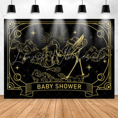 Lofaris Vintage Black Gold Crane Cloud Baby Shower Backdrop