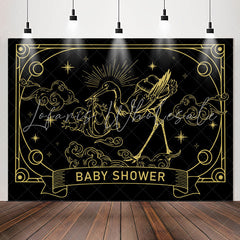 Lofaris Vintage Black Gold Crane Cloud Baby Shower Backdrop