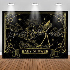 Lofaris Vintage Black Gold Crane Cloud Baby Shower Backdrop