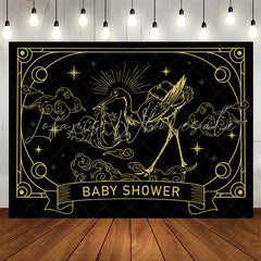 Lofaris Vintage Black Gold Crane Cloud Baby Shower Backdrop