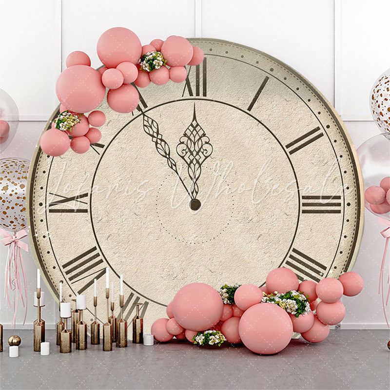Lofaris Vintage Clock Happy New Years Round Backdrop Cover