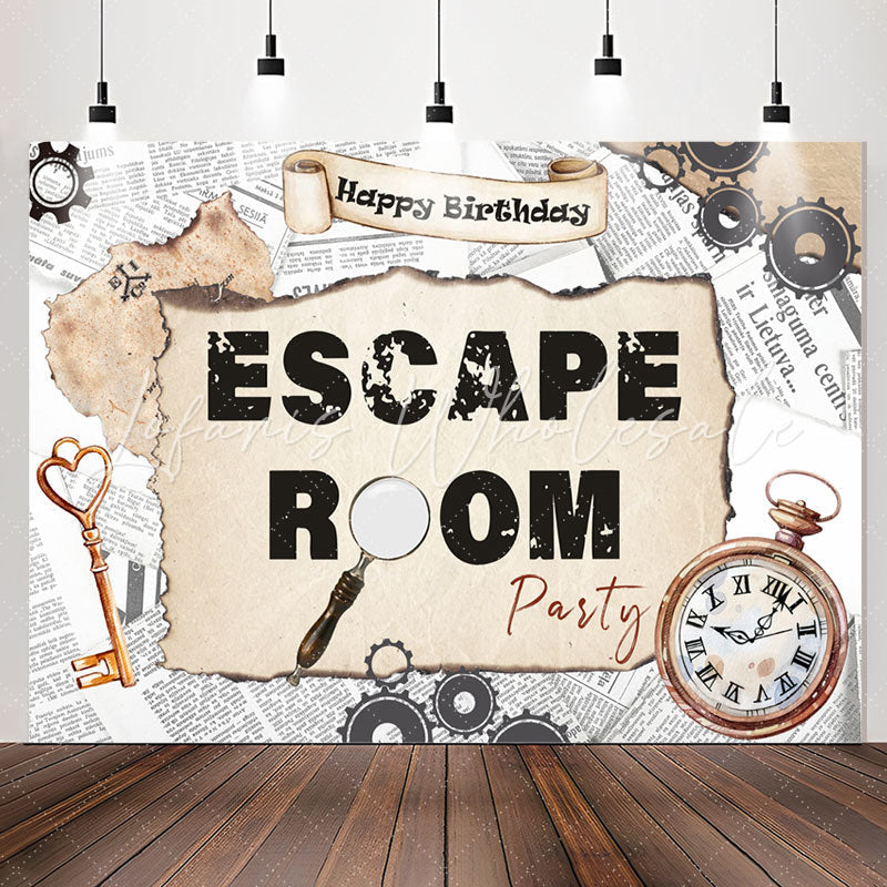 Lofaris Vintage Escape Room Party Happy Birthday Backdrop