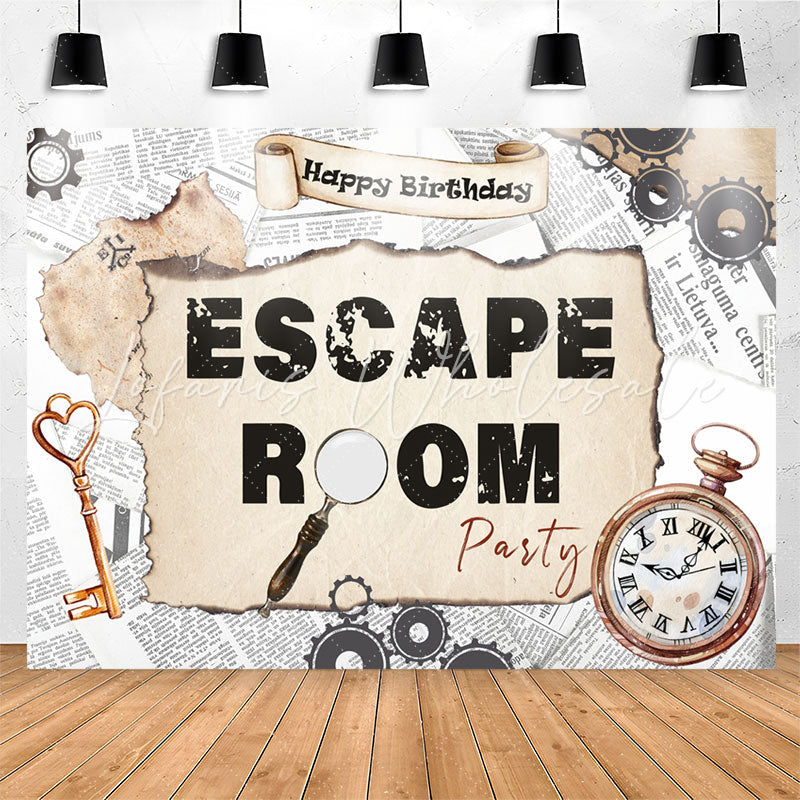 Lofaris Vintage Escape Room Party Happy Birthday Backdrop