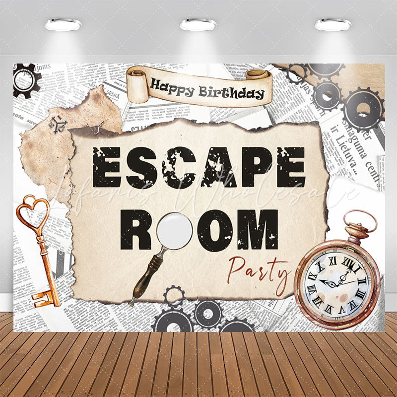 Lofaris Vintage Escape Room Party Happy Birthday Backdrop