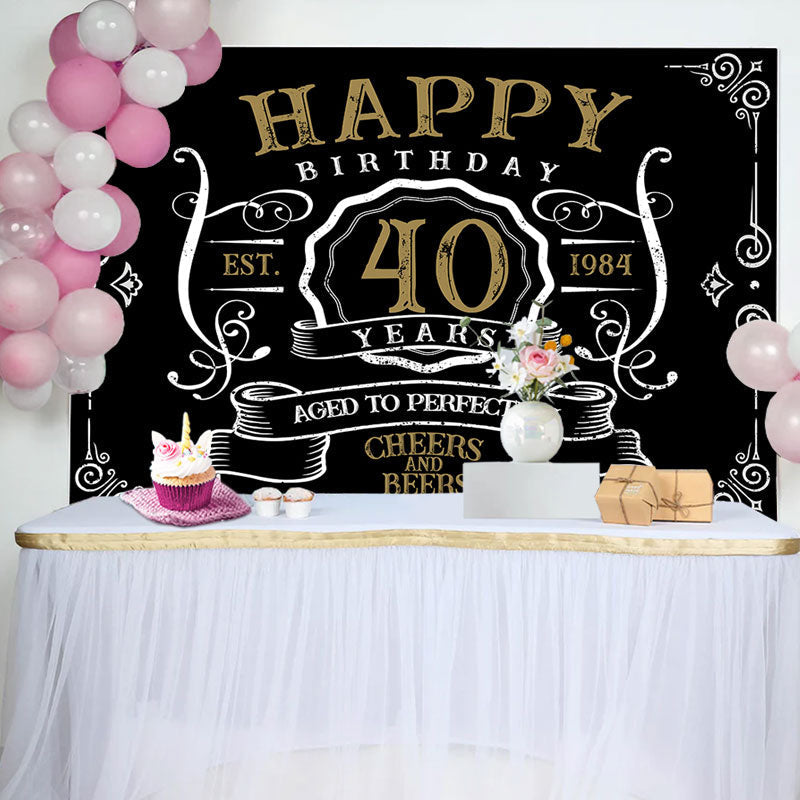 Lofaris Vintage Gold Black Perfection 40th Birthday Backdrop