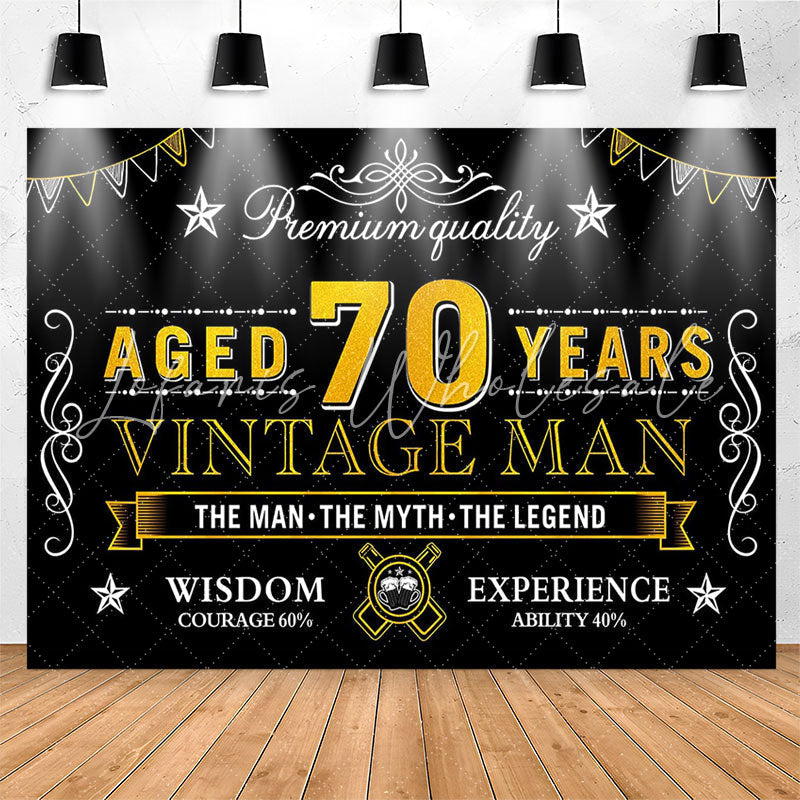 Lofaris Vintage Man Aged 70 Years Black Happy Birthday Backdrop
