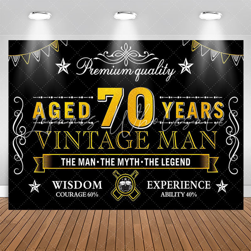 Lofaris Vintage Man Aged 70 Years Black Happy Birthday Backdrop