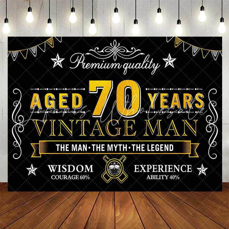 Lofaris Vintage Man Aged 70 Years Black Happy Birthday Backdrop