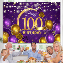 Lofaris Violet Balloon Floral Happy 100Th Birthday Backdrop