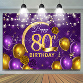 Lofaris Violet Balloon Floral Happy 80Th Birthday Backdrop