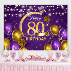 Lofaris Violet Balloon Floral Happy 80Th Birthday Backdrop