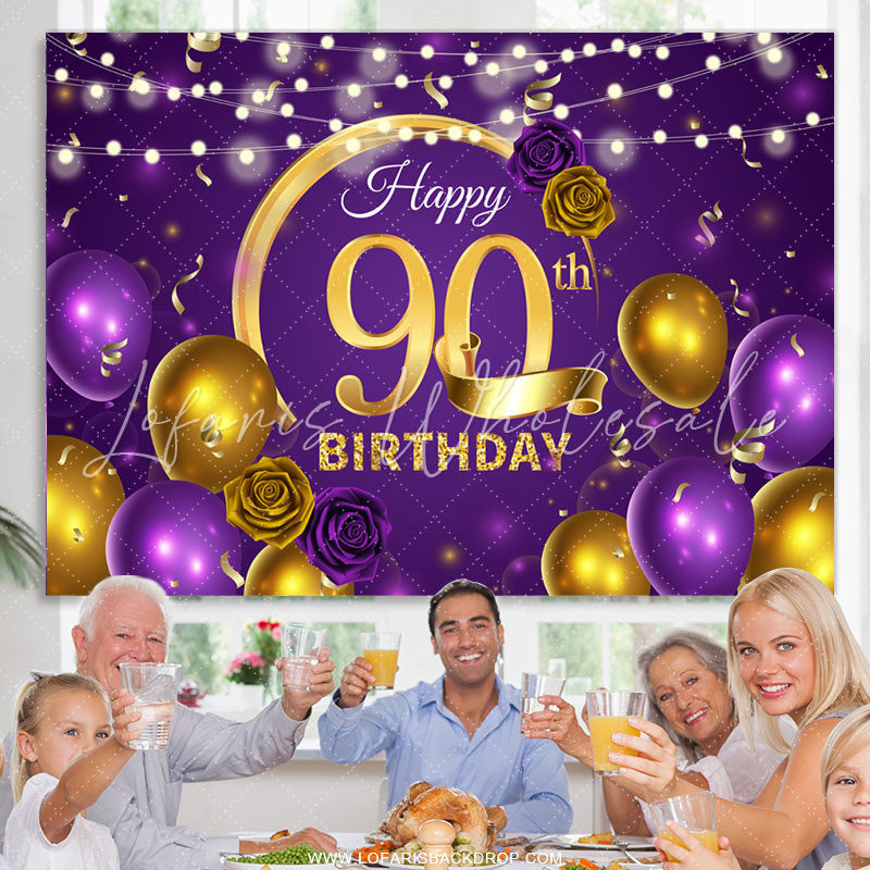 Lofaris Violet Balloon Floral Happy 90Th Birthday Backdrop