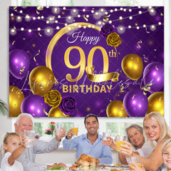 Lofaris Violet Balloon Floral Happy 90Th Birthday Backdrop