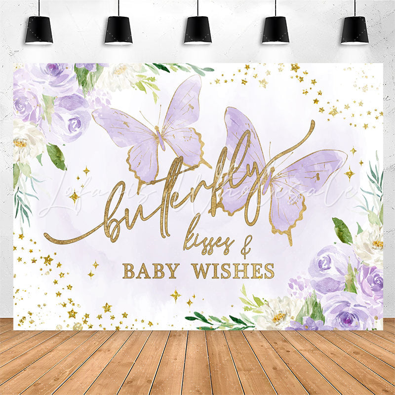 Lofaris Violet Butterfly kisses Wishes Baby Shower Backdrop