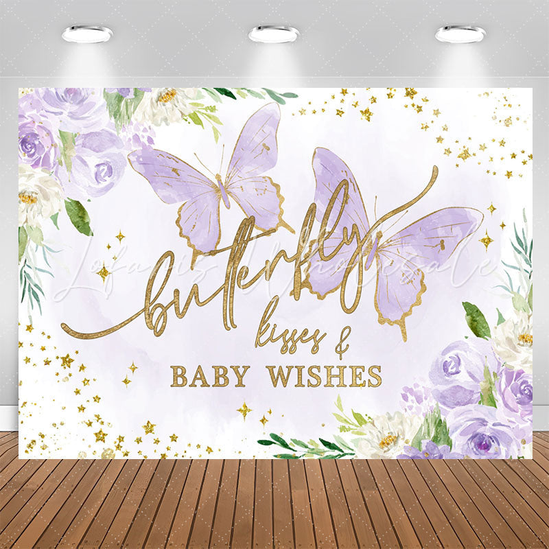 Lofaris Violet Butterfly kisses Wishes Baby Shower Backdrop