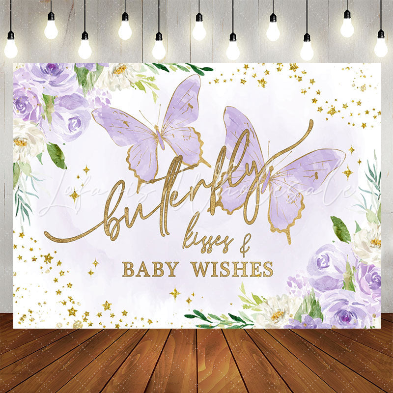 Lofaris Violet Butterfly kisses Wishes Baby Shower Backdrop