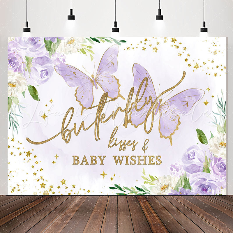 Lofaris Violet Butterfly kisses Wishes Baby Shower Backdrop