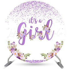 Lofaris Violet Flowers And Dots Circle Baby Shower Backdrop